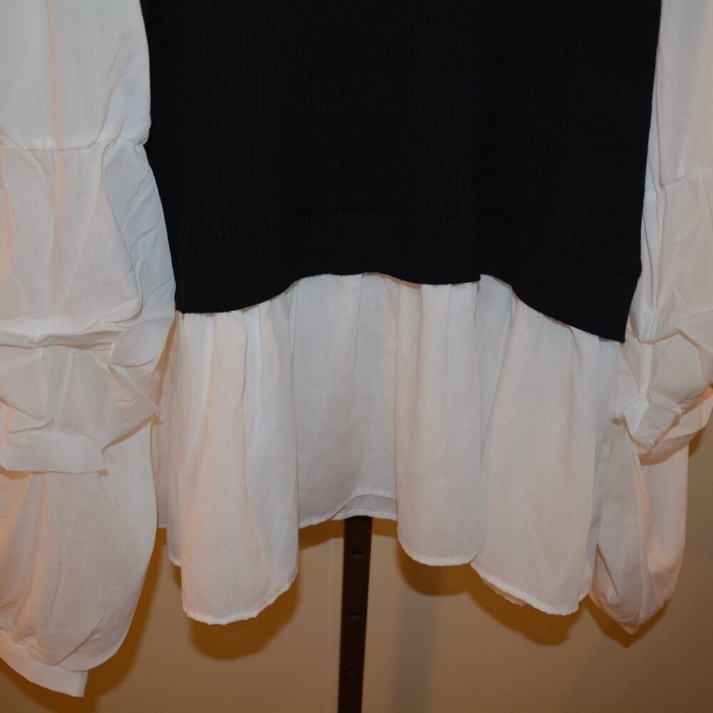 Women's Layered Sweater Vest Top Ruffled Blouse Black White NWOT - Picture 5 of 8